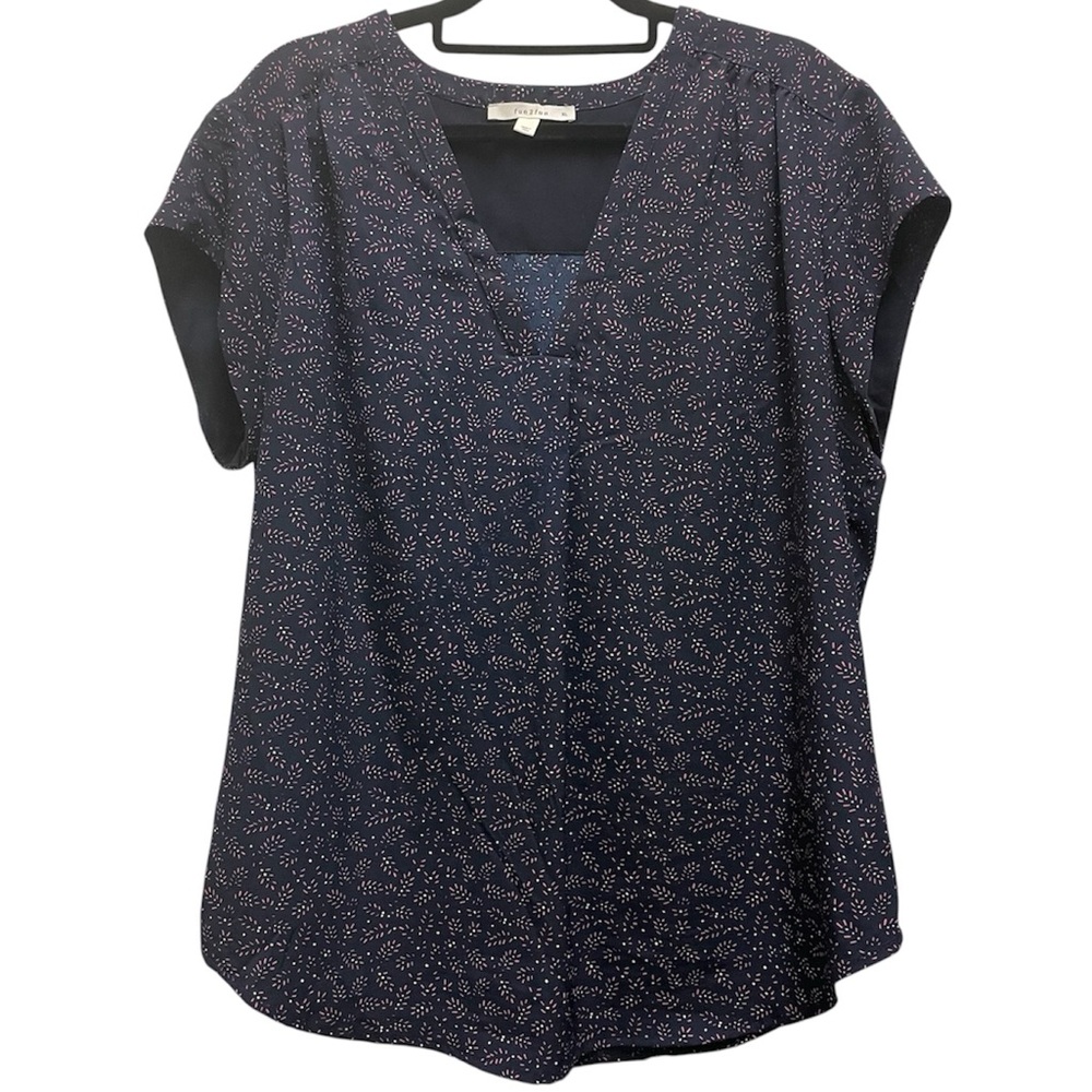 Women’s Navy V- Neck Short Sleeve Blouse